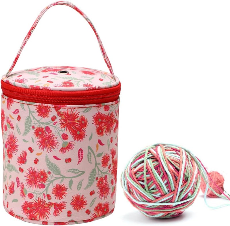 Mdoker Mini Yarn Storage Small Size Yarn Bag for Crocheting with Holes,Empty Round Knitting Tote Bags protable Yarn Holder,Perfect for Travel,Beginner & Crocheter(Red Dandelion) - Image 1